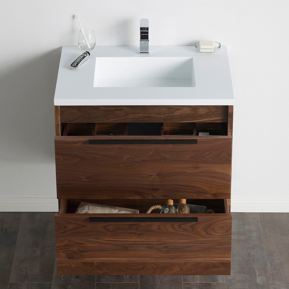 Vanity Alfred 31 With Integrated Solid Surface counter top, American Walnut, Mat