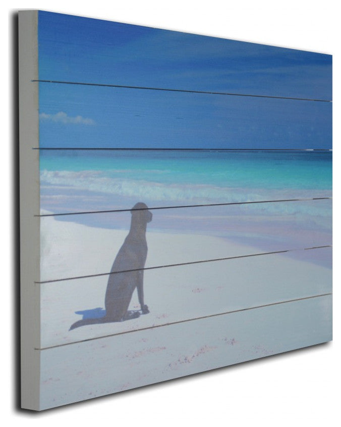 26" Energetic Dog at the Beach Wood Plank Wall Art