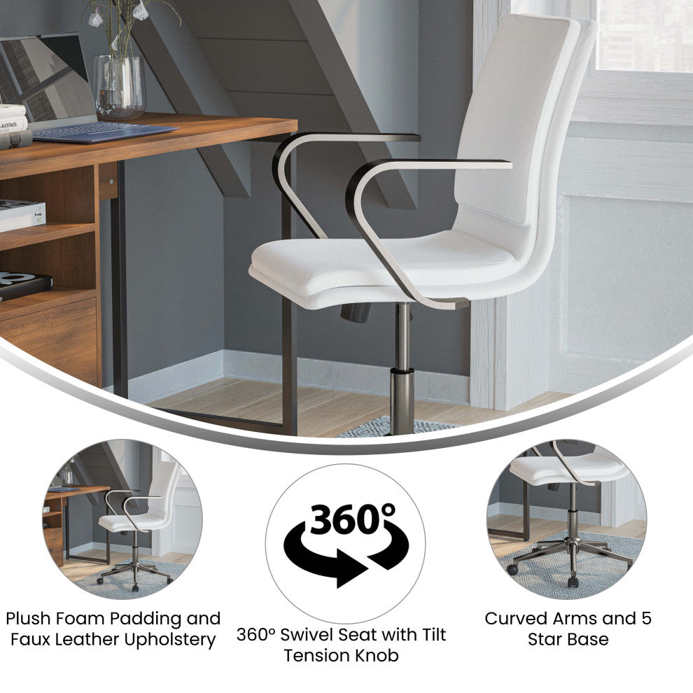 James Mid-Back Executive Upholstered Office Chair with Arms, White/Chrome