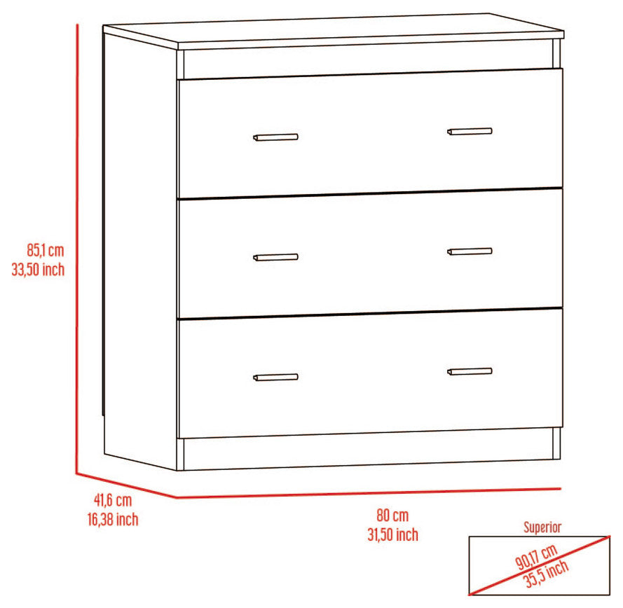 Dove Three Drawers, Light Grey-White