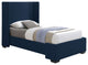 Oxford Linen Textured Fabric Upholstered Bed, Navy, Twin