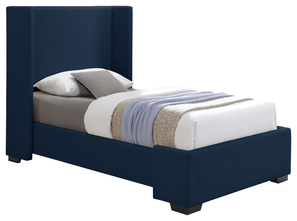 Oxford Linen Textured Fabric Upholstered Bed, Navy, Twin