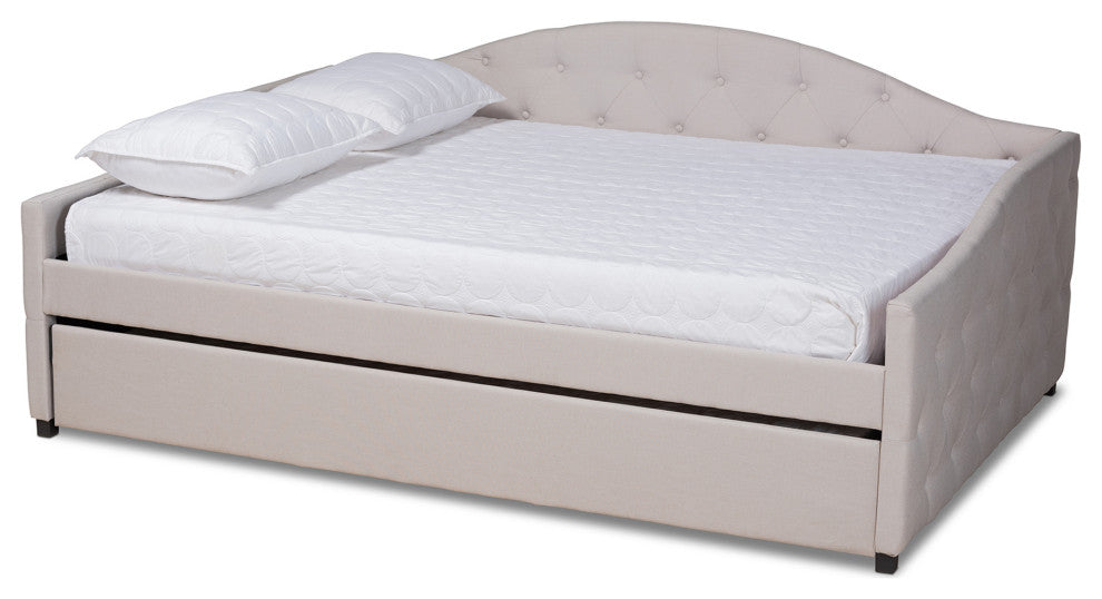 Sheridan Classic Upholstered Trundle Daybed, Beige, Full Size