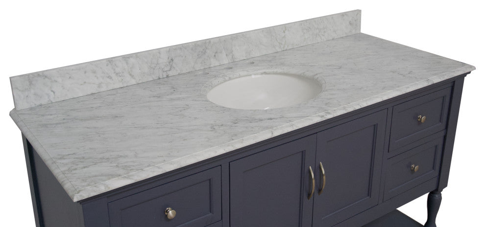Beverly 60" Bath Vanity, Marine Gray, Carrara Marble, Single Vanity