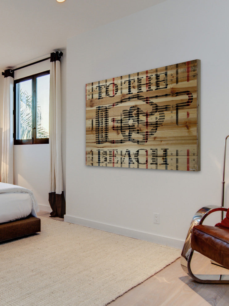 "That Way To The Beach" Print on Natural Pine Wood, 60"x40"