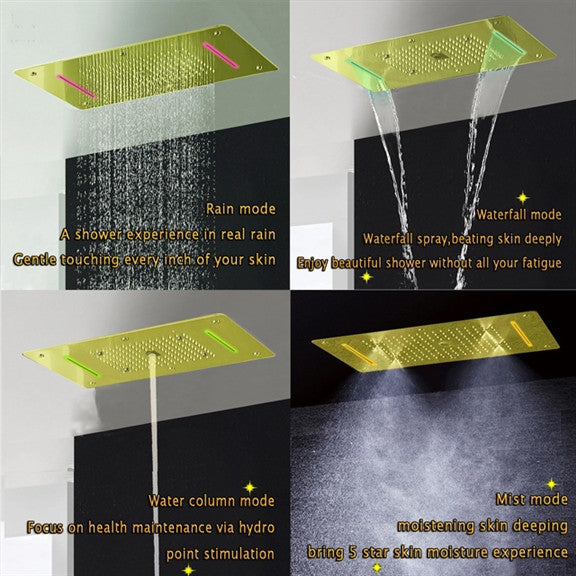 Led Rainfall Shower System Handheld Shower Jetted Body Sprays, Brushed Gold