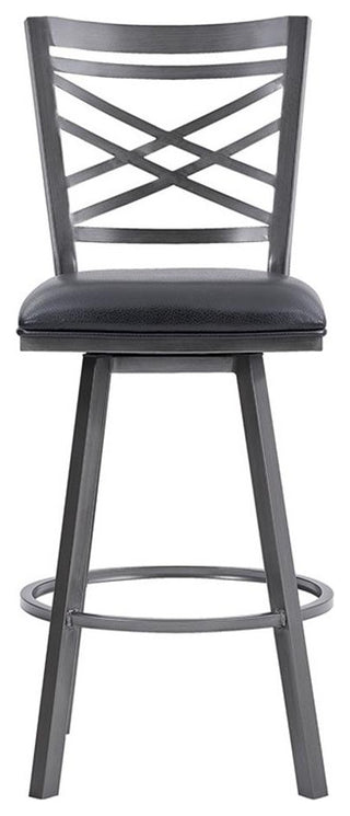 Armen Living Fargo Modern Faux Leather Swivel Kitchen Barstool in Black