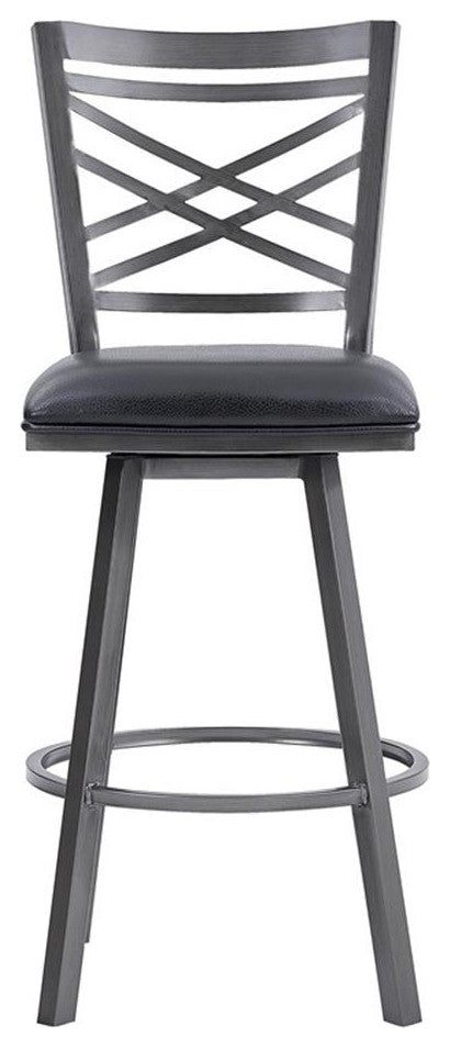 Armen Living Fargo Modern Faux Leather Swivel Kitchen Barstool in Black