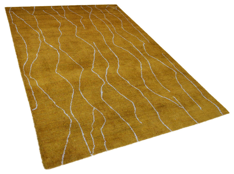 HAND KNOTTED LOOM SILK ECO-FRIENDLY RUGS-5'x8',Rectangle,Gold White,Contemporary