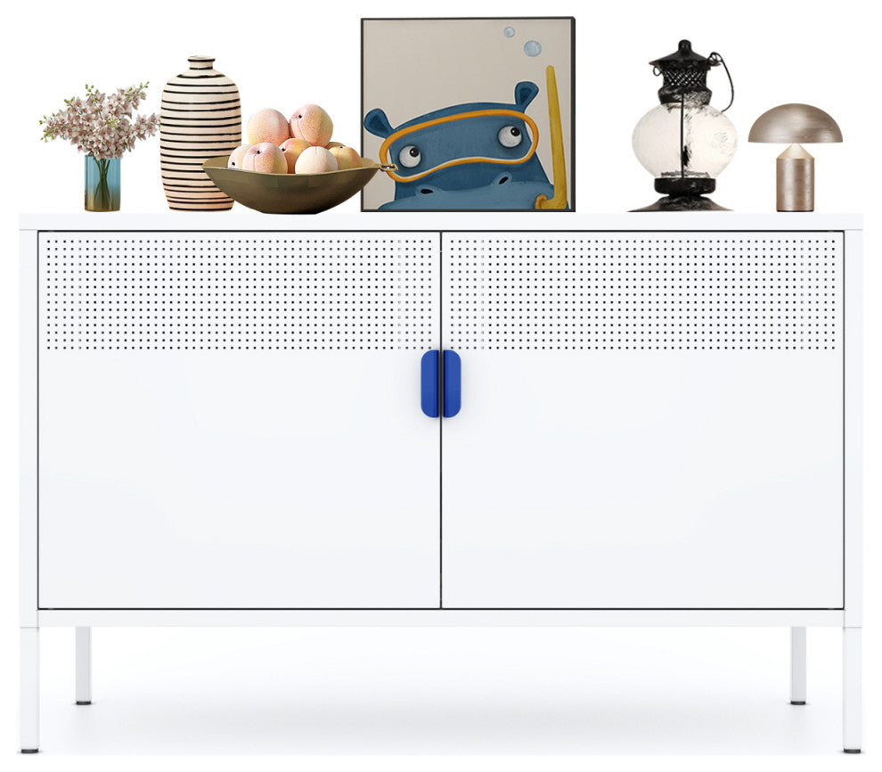 Free Standing Ventilated Metal Sideboard Steel Cabinets White