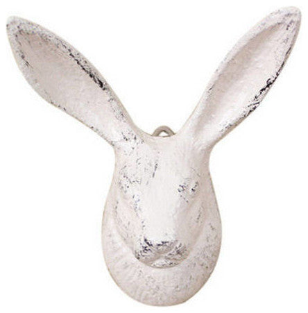Whitewashed Cast Iron Decorative Rabbit Hook 5"