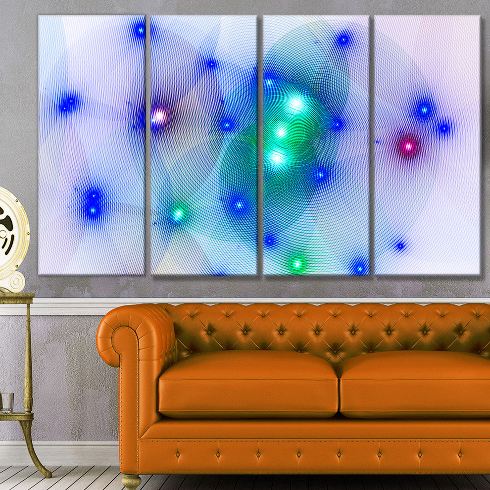 Blue Fractal Lights in Fog, Abstract Wall Art Canvas, 48"x28", 4 Panels
