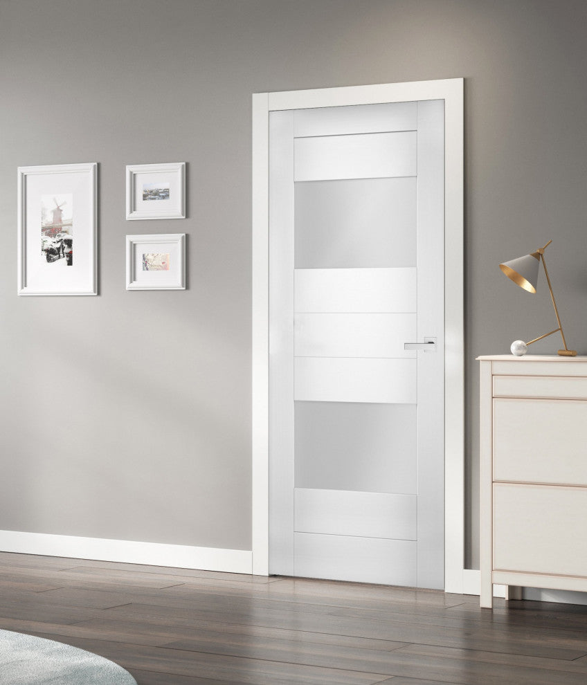 Slab Door Panel Opaque Glass / Sete 6222 White Silk / Finished Doors, 32" X 80"