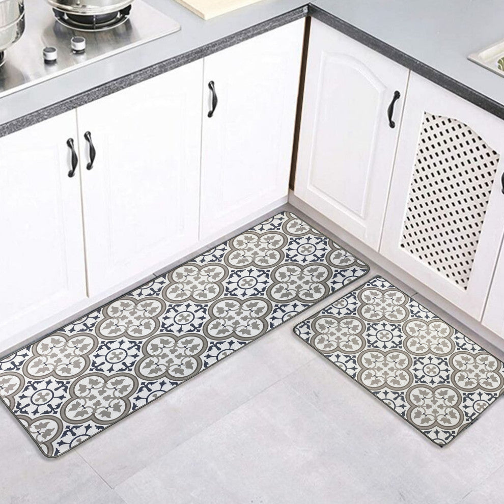 Paco Printed Kitchen Mat Blue and Gray Tile Design 32