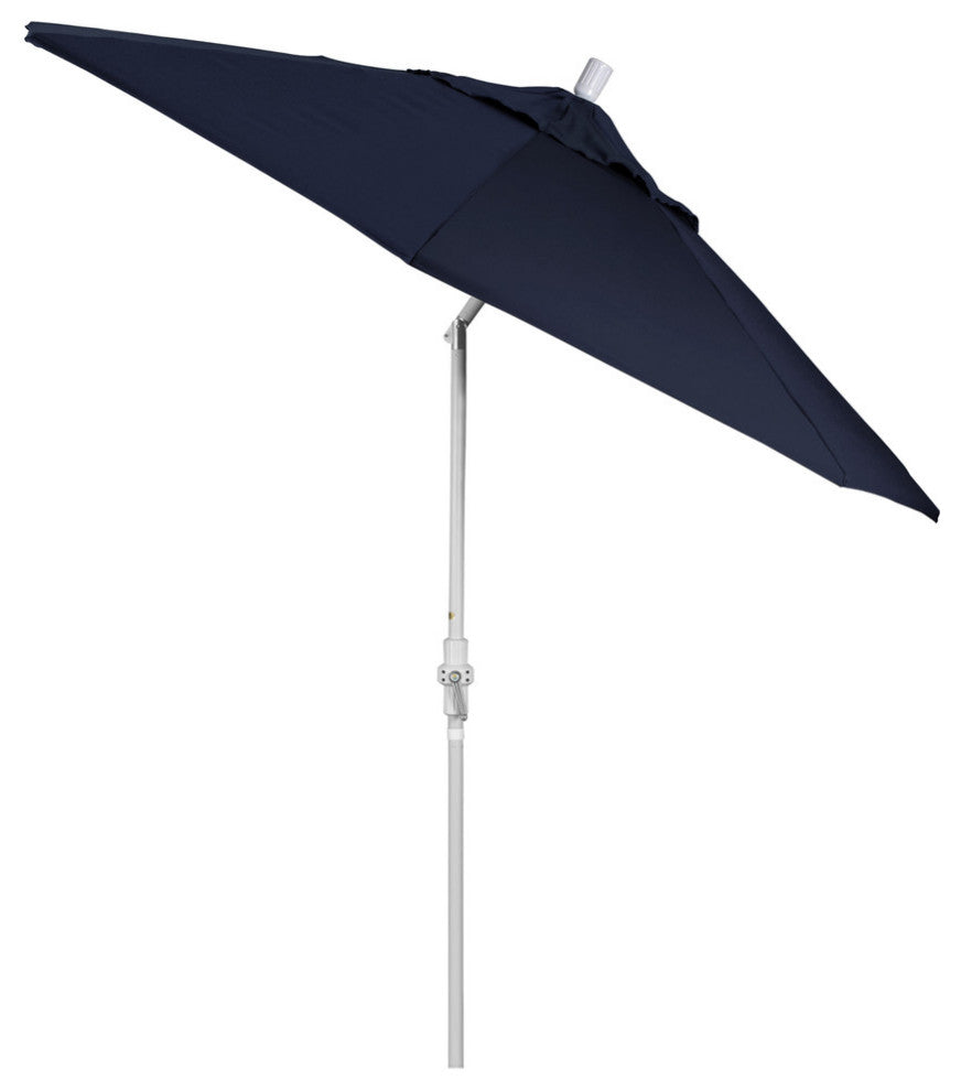 9' Matted White Collar Tilt Lift Fiberglass Rib Aluminum Umbrella, Olefin, Navy Blue