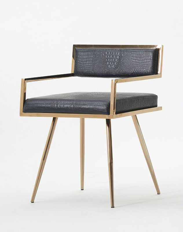 HomeRoots 30" Black Leatherette and Rosegold Stainless Steel Dining Chair