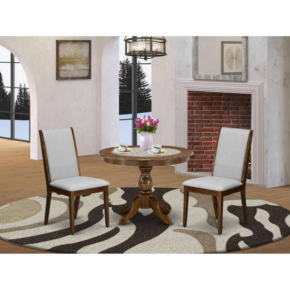 3Pc Table, Chairs Dining Set, 2 Grey Kitchen and Dining Chairs, Acacia Walnut
