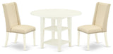 3Pc Dinette Set, Round Table, Two Shelves, 2 Chairs, Cream Dining Chairs Seat