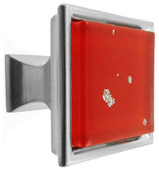 Red Iridescent Nova Crystal Glass Brushed Nickel Madison Classic Knob