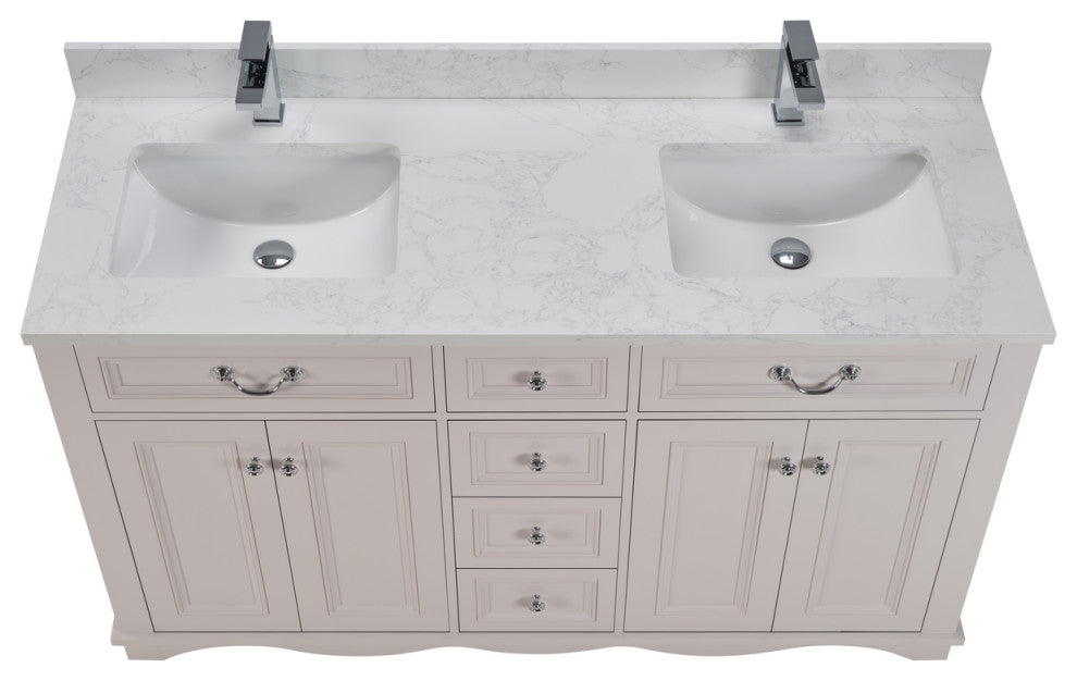 Legion Furniture WS2512 Series Bathroom Sink Vanity, Dreamy White, 60", Artificial Stone Top, Double Sink