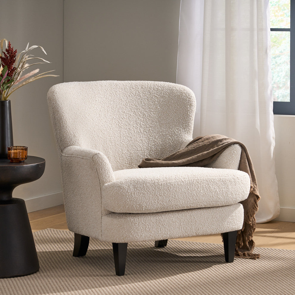 Gerald Boucle Upholstered Club Chair, Almond/Matte Black