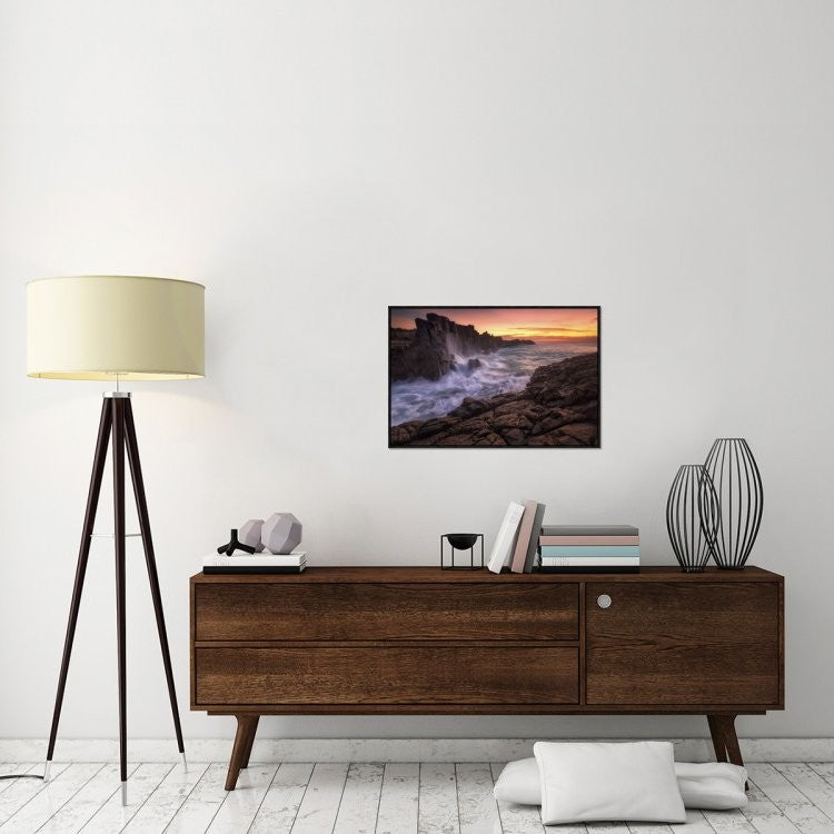 "Wall By The Sea" Framed Canvas Giclee by Joshua Zhang, 31x21"