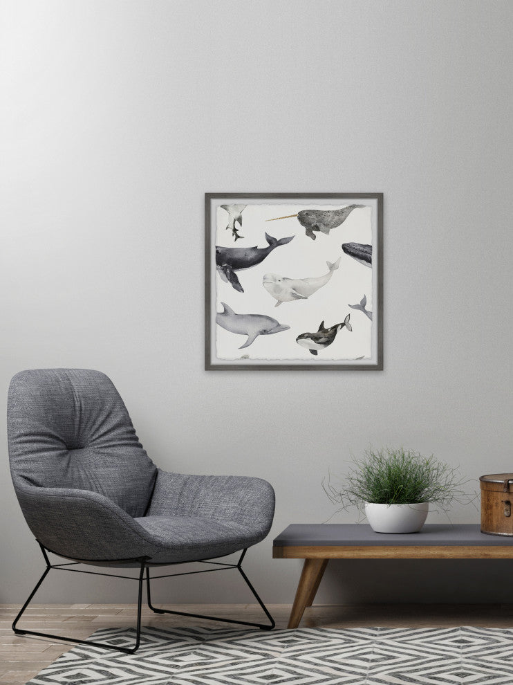 "Dolphins and Whales" Framed Painting Print, 24x24