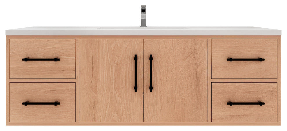 Victoria 60" Solid Wood Bath Vanity, Single Sink, Red Oak