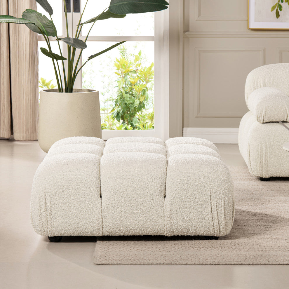 Marcel 36" Modular Tufted Square Cocktail Ottoman, Ivory White Boucle