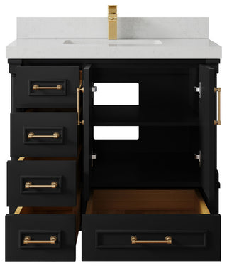 Aberdeen 36 Center Sink Bath Vanity in Black 2" Carrara Quartz