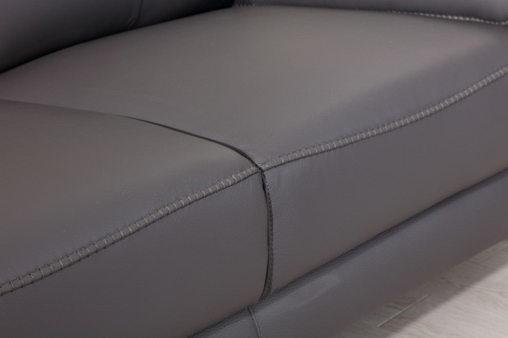 Turin Contemporary Genuine Italian Leather Sofa Dark Gray