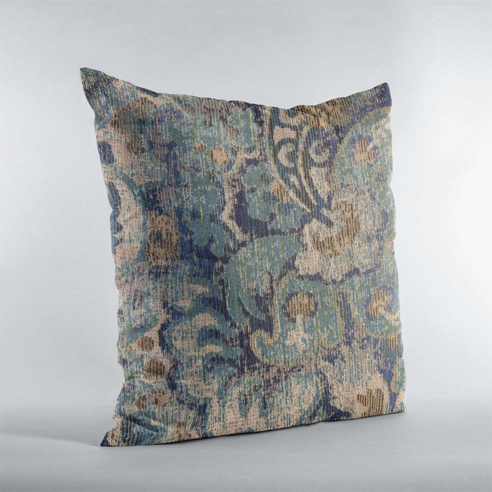 Plutus Blue Amazonian Damask Luxury Throw Pillow, 22"x22"