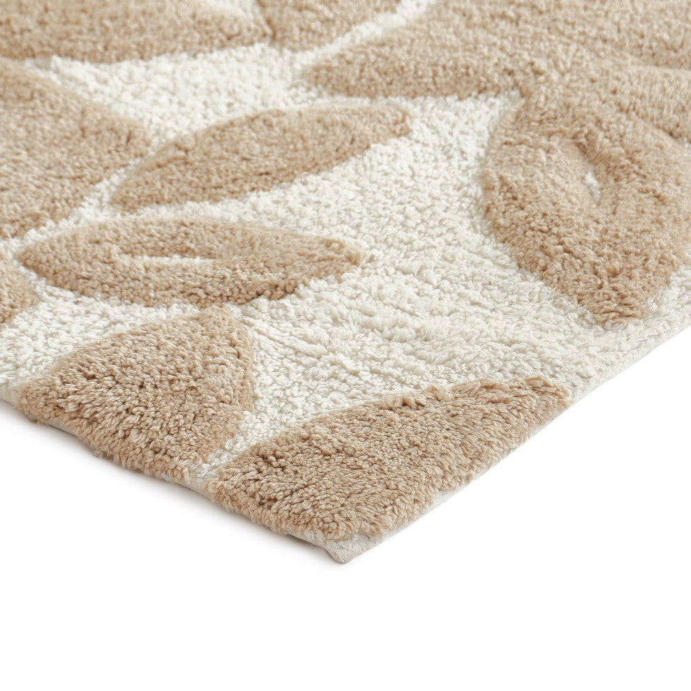 Burlington Leaf Indoor Cotton Bath Mat, Beige/Ivory, 21"x34"