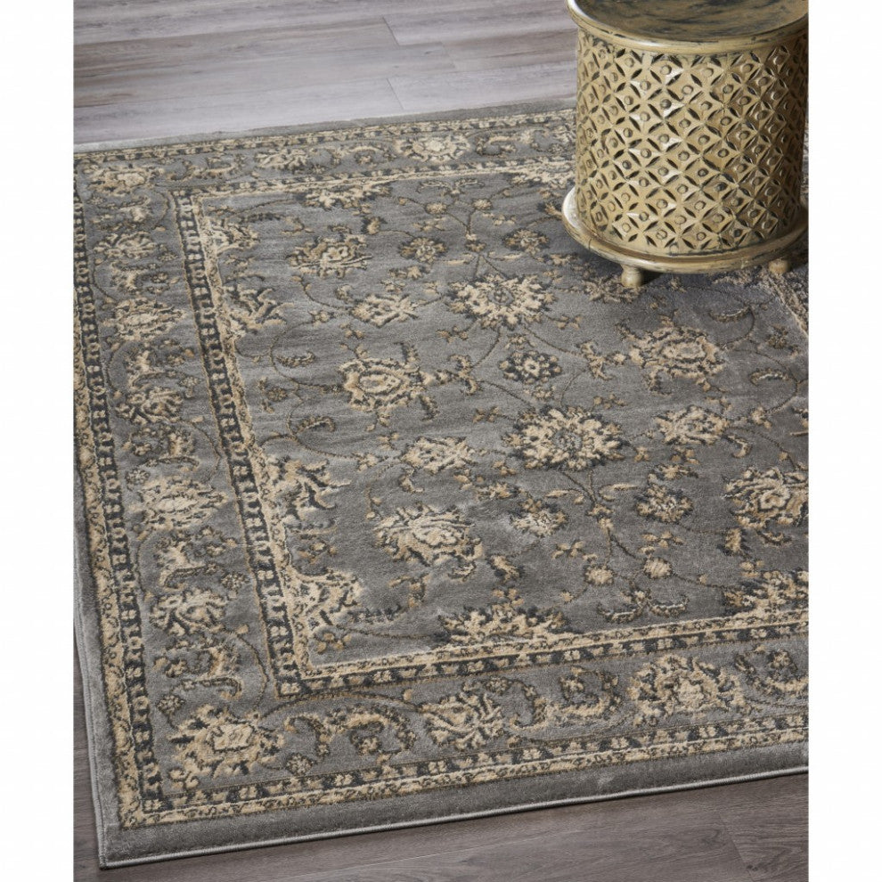 8" x 9" Gray Floral Vines Traditional Area Rug