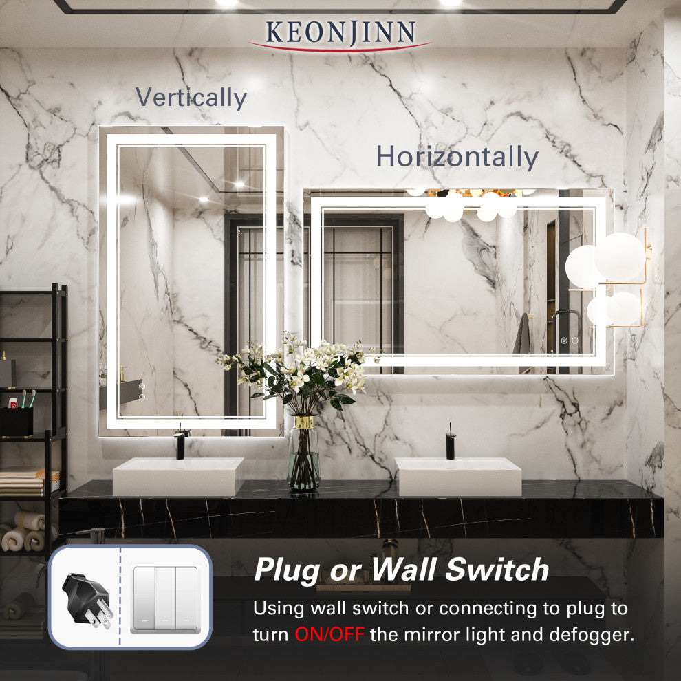 LED Bathroom Mirror, Anti-Fog Memory Dimmable IP54 Waterproof, 40"x24"