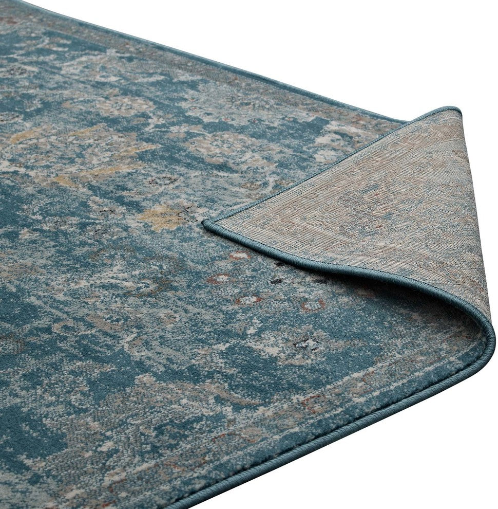 Modway Cynara Distressed Floral Persian Medallion 8'x10' Area Rug, Silver Blue