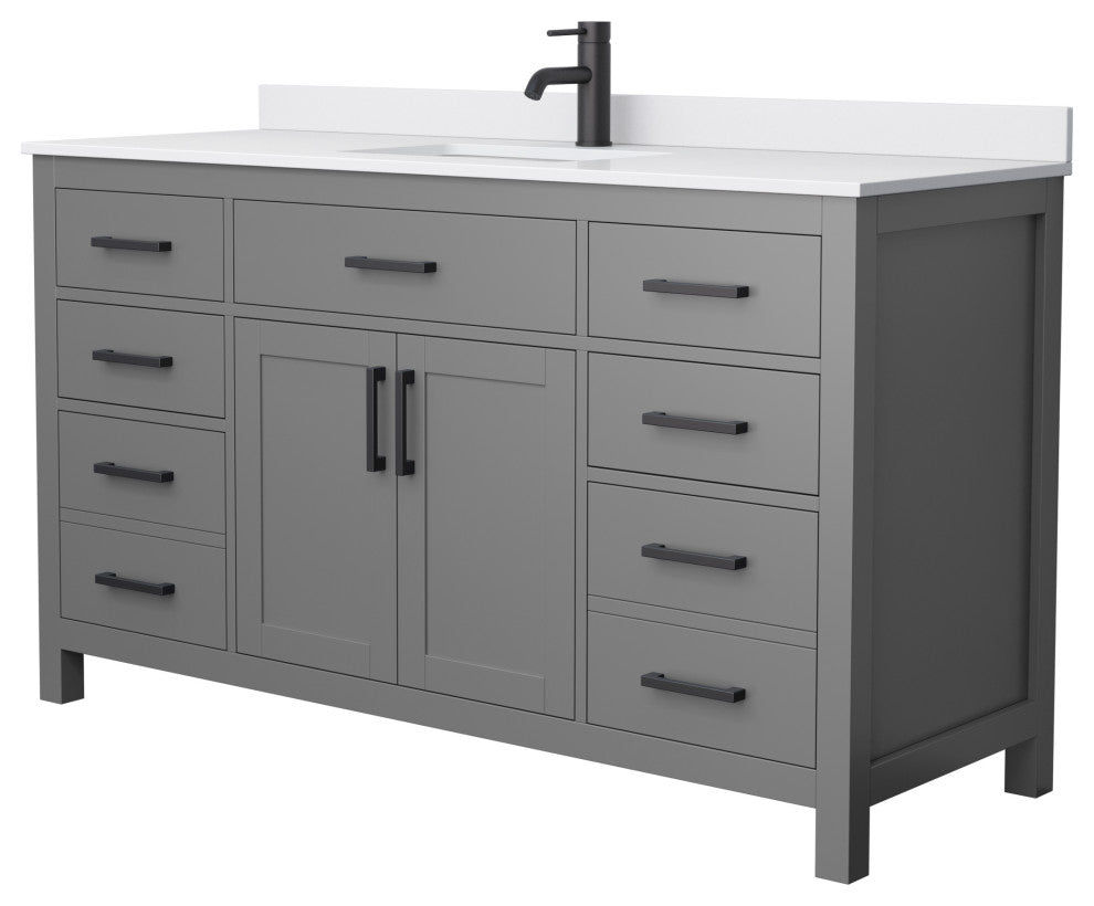60" Single Bath Vanity Dark Gray, White Cult.Marble Countertop, Sink, Black Trim