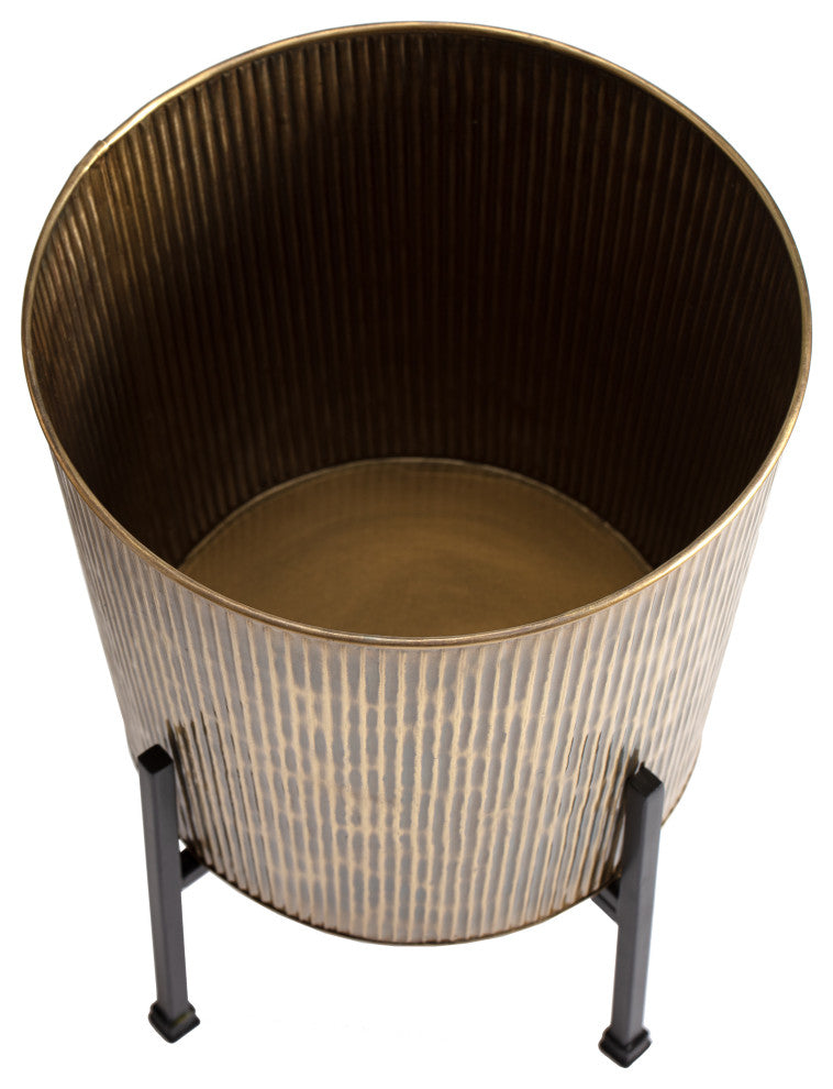 Metal Planters With Stand, 2-Piece Set, Antique Gold