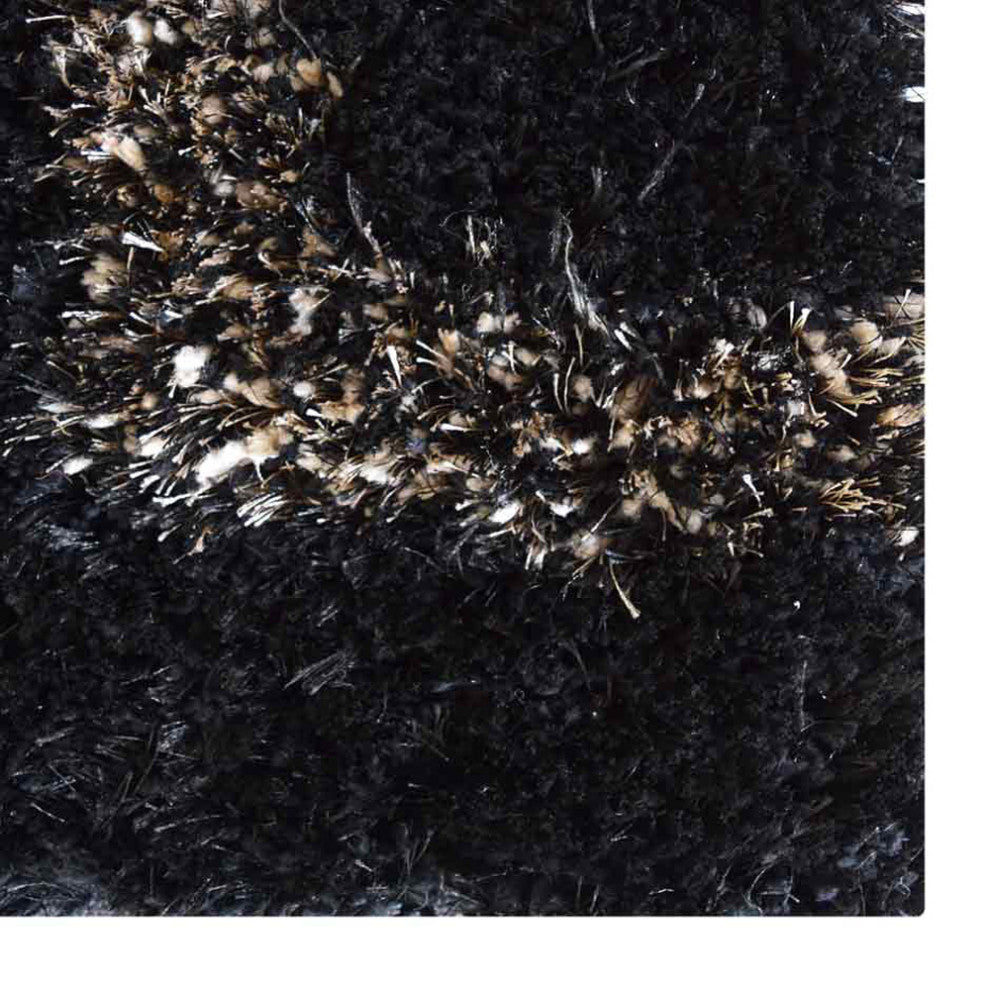 Hand Tufted Shag Polyester Area Rug Geometric Black Beige, 8'x8' Square