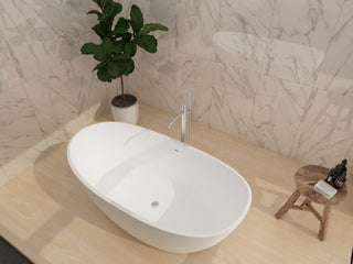 CastelloUSA Manhattan Solid Surface Stone Resin Freestanding Tub, White, 59"