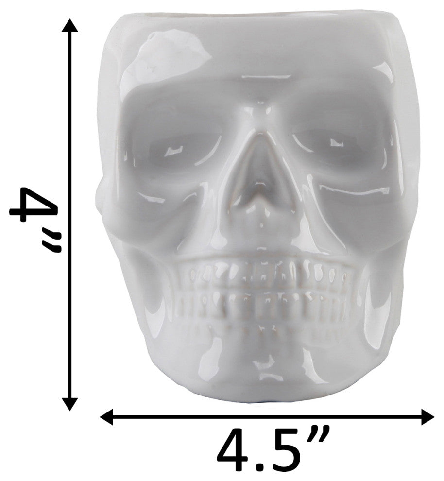 4.5X3.5 Ceramic Sugar Skull Planter, White