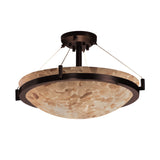 36" Round Semi-Flush Bowl With Ring, Dark Bronze, Alabaster Rocks, LED
