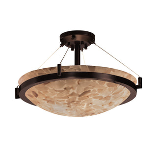 36" Round Semi-Flush Bowl With Ring, Dark Bronze, Alabaster Rocks, LED