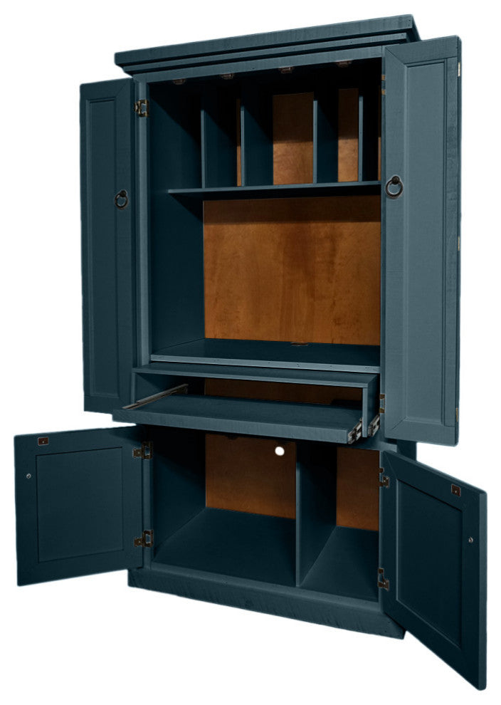 Rustic Two Tone Computer Armoire Desk, Smokey Blue