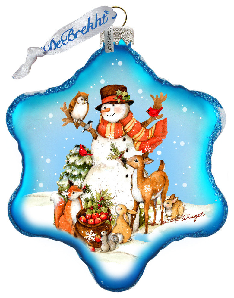 Night Forest Snowman Glass Ornament