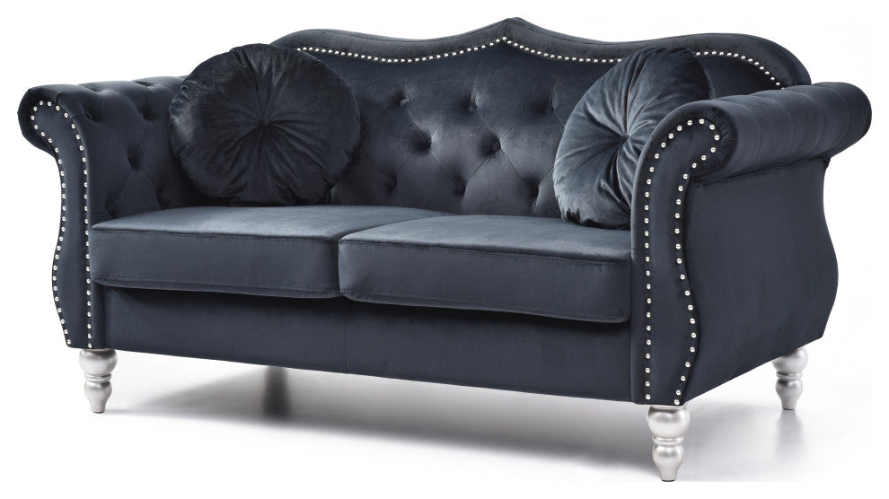 Hollywood Velvet Tufted Loveseat, Black