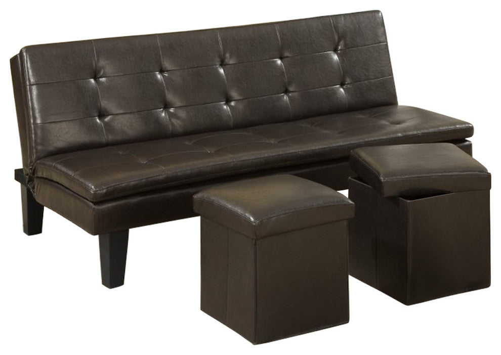Faux Leather Adjustable Sofa With 2 Ottomans, Brown