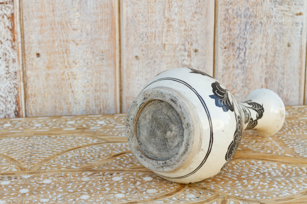 Vintage Black & White Asian Floral Vase