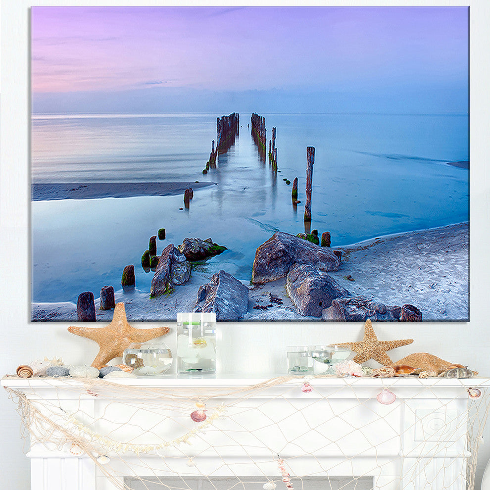 "Old Pier and Bridge in Light Blue" Sea Bridge Wall Artwork, 40"x20"