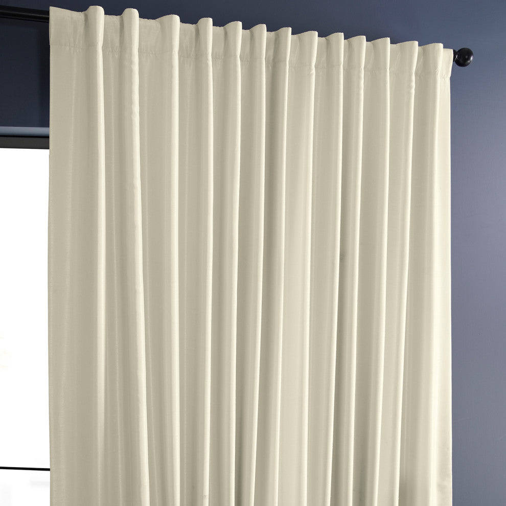 Blackout Extra Wide Vintage Textured Faux Dupioni Curtain, Off White, 100"x96"